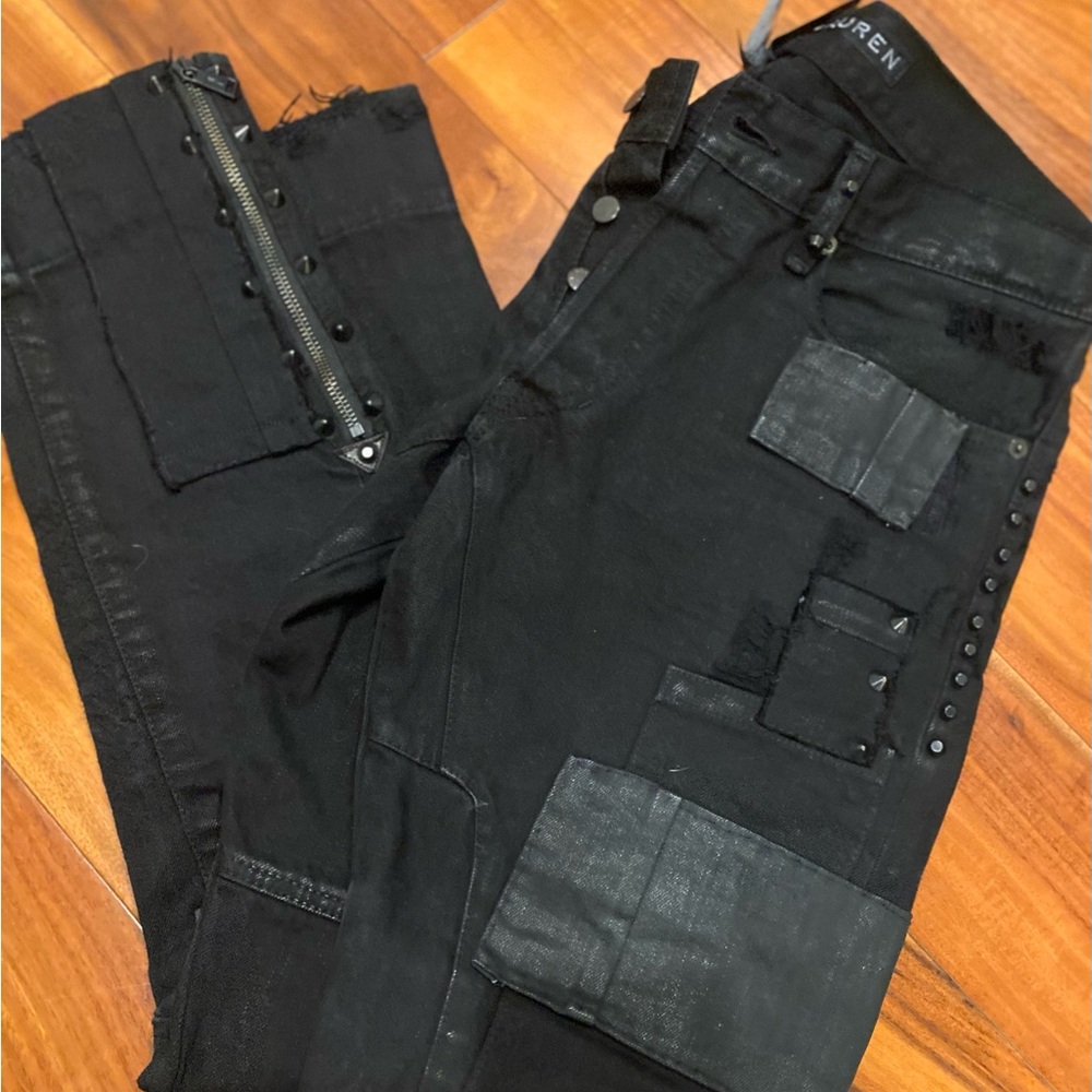 Ralph Lauren Black Label Waxed Moto Patchwork Jea… - image 1